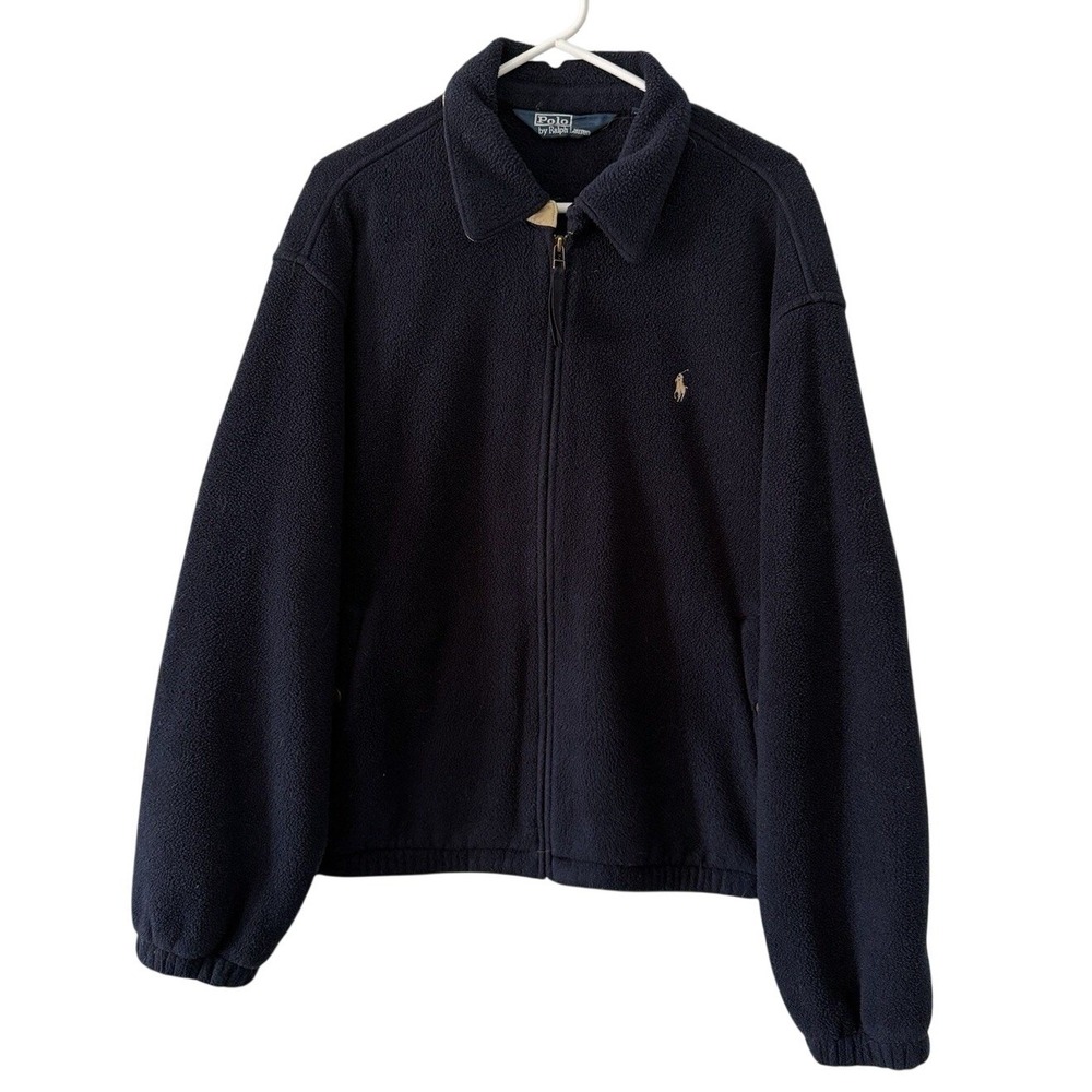 Vintage Polo Ralph Lauren navy blue Polartec fleece Harrington XL Full Zip